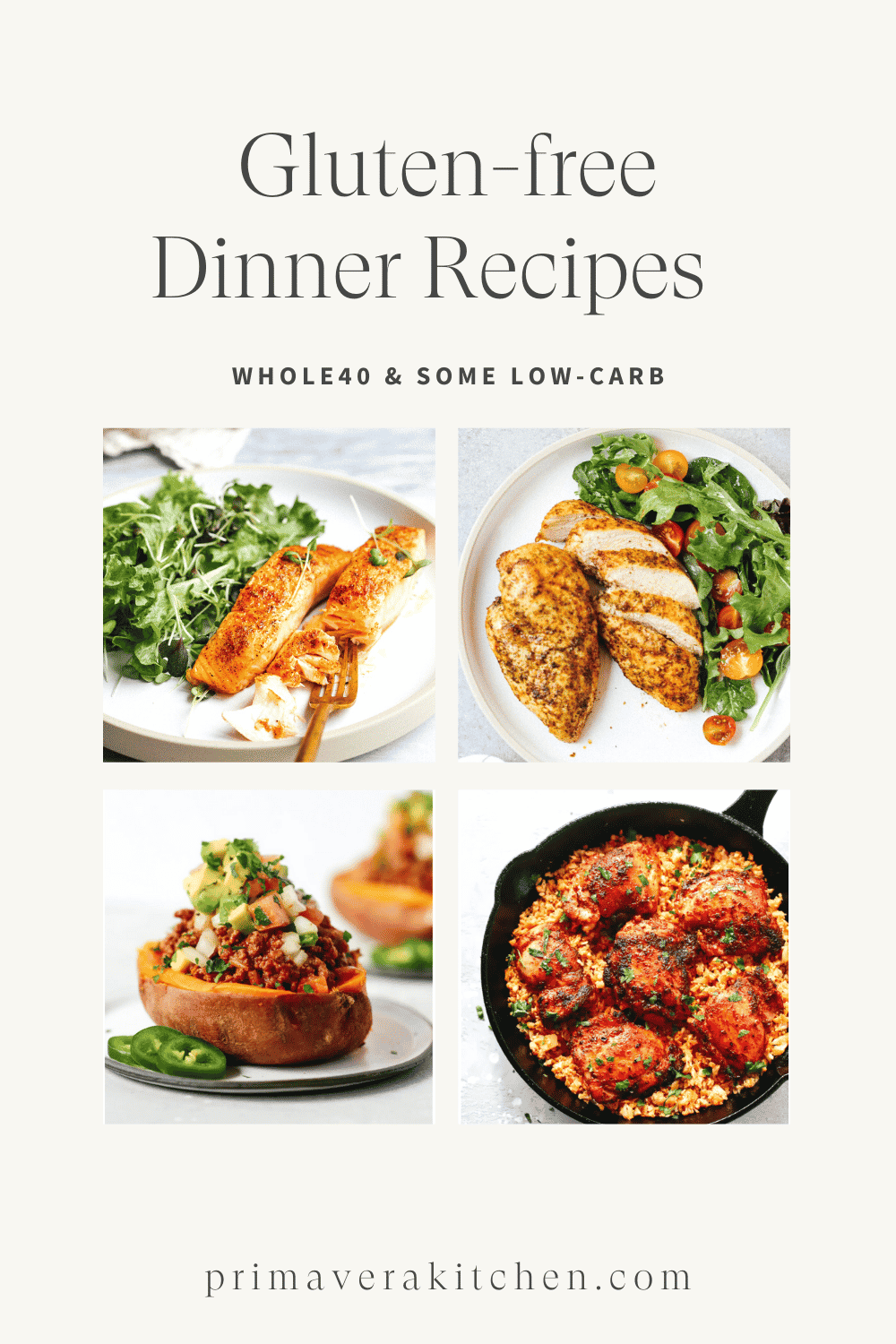 Gluten-free dishes like grilled chicken, quinoa salad, and veggie bowls